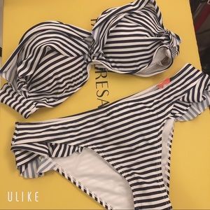 Forever 21 navy and white stripes bikini